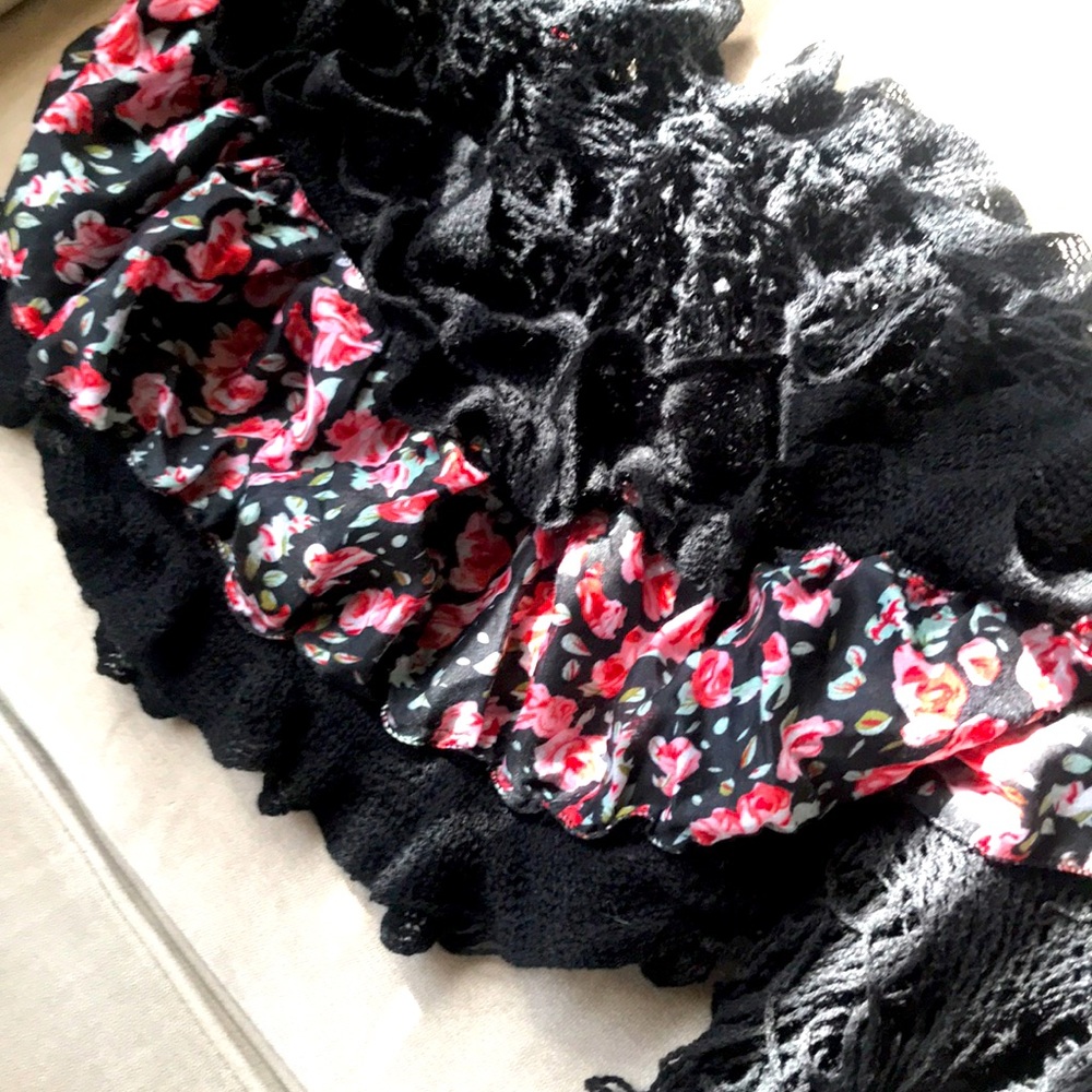 Long very soft chiffon ruffled wool scarf